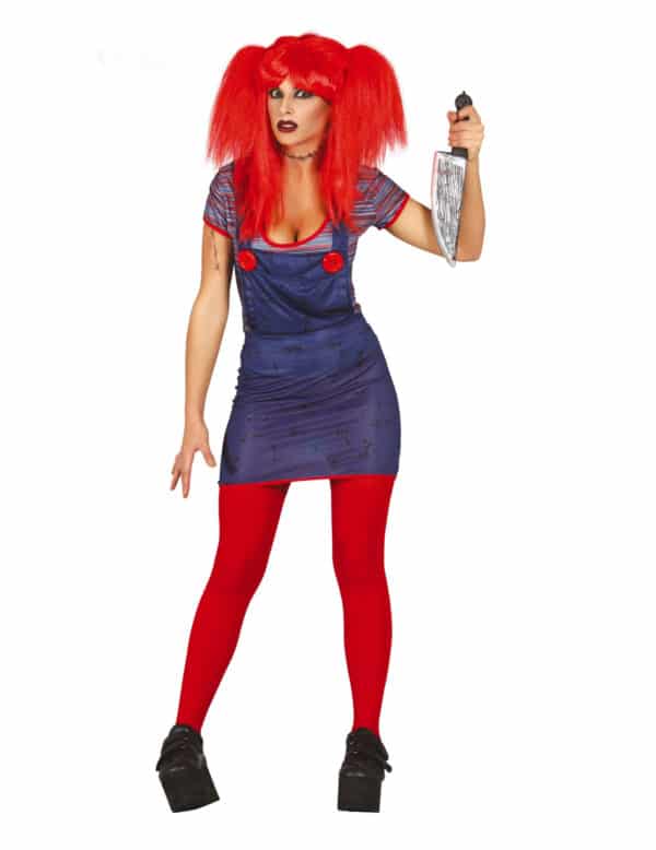 Puppen-Halloween-Kostüm für Damen Mörderpuppe blau