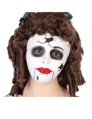 Puppen-Maske schaurige Maske Halloween weiss-schwarz