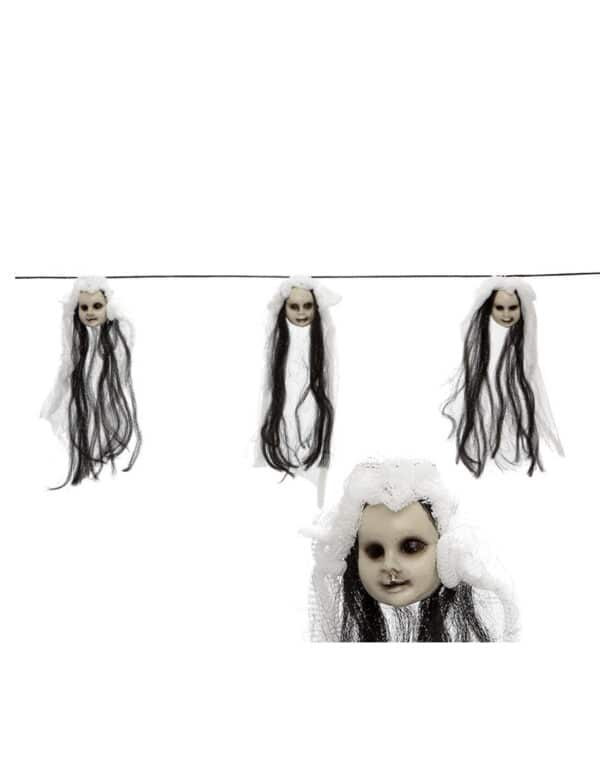 Puppenkopf-Girlande Halloween-Deko schwarz-weiss 153 cm