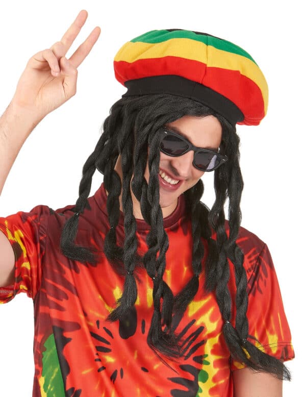 Rasta Perücke mit Dreadlocks schwarz-bunt