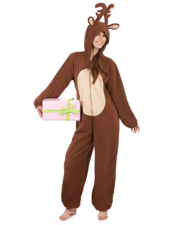 Rentier-Damenkostüm Jumpsuit Weihnachten braun-beige