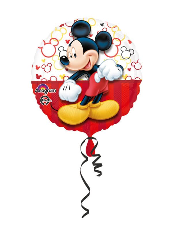 Runder Micky Maus-Folienballon mit Band rot-bunt 43cm