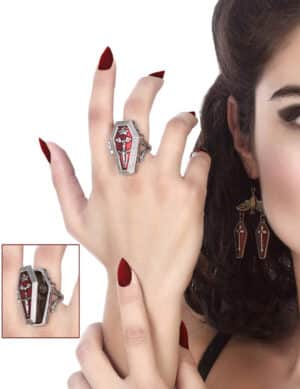 Sarg-Ring Gift Halloween-Accessoire rot-silber