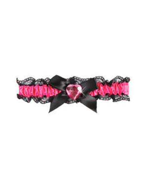 Satin Strumpfband mit Schleife Junggesellinnen-Abschied pink-schwarz