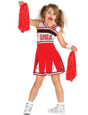 Schauriges Cheerleader-Kinderkostüm Halloween rot-schwarz-weiss