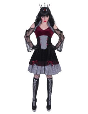 Schickes Gothic-Kostüm für Damen Halloweenkostüm schwarz-rot