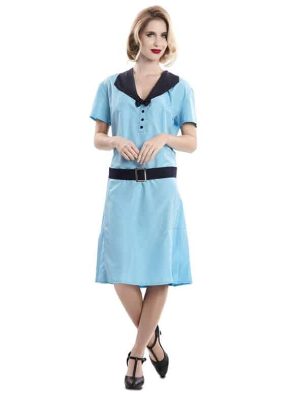 Schickes Sekretärinnen-Kostüm für Damen 1950er Jahre Retro blau-schwarz