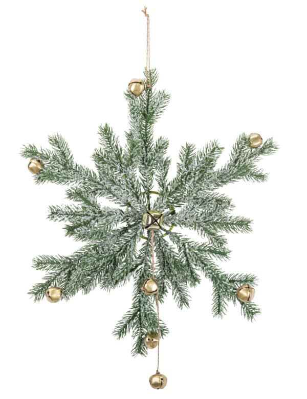 Schneeflocke aus Tannenzweigen Weihnachtsdeko grün-goldfarben 48 cm