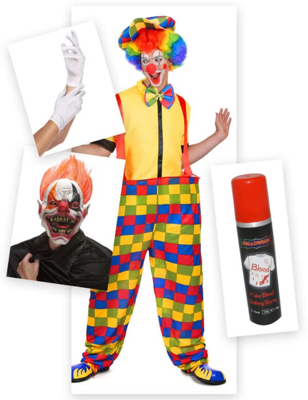 Schrecklicher Horror-Clown Halloweenkostüm-Set für Herren 7-teilig bunt