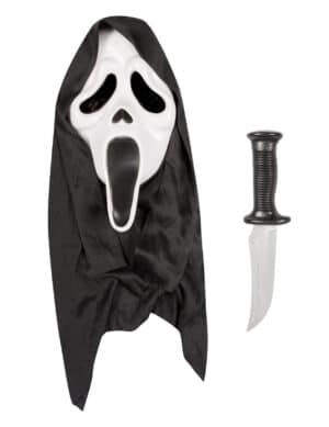 Scream Halloween Maske und Messer Lizenzartikel Kostüm-Set 2-teilig schwarz-weiss