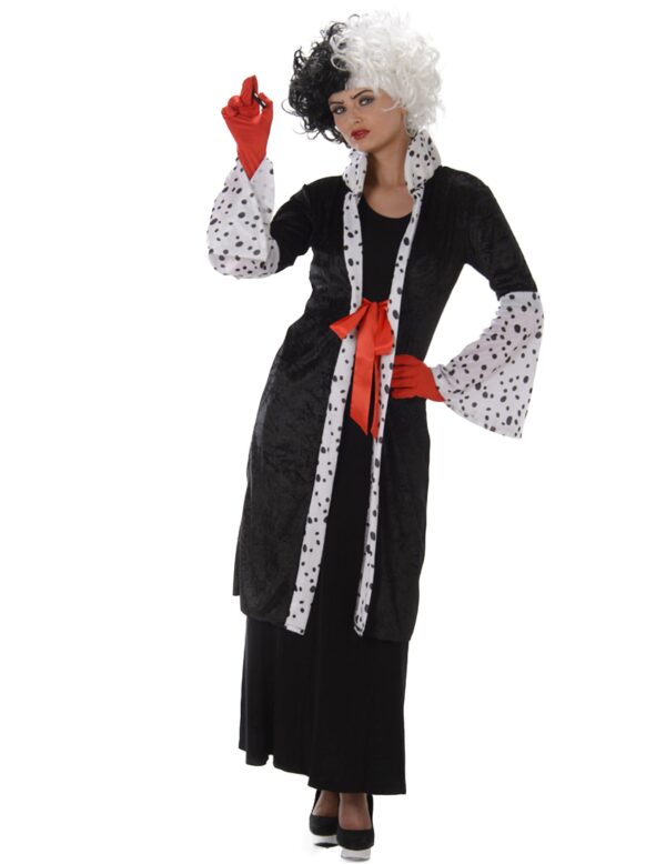 Sexy Cruella Damenkostüm schwarz-weiß-rot