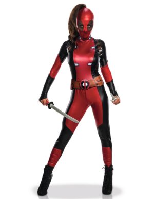 Sexy Deadpool Lizenzkostüm für Damen rot-schwarz