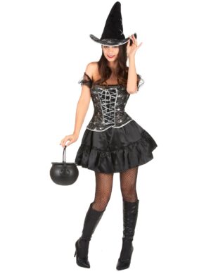 Sexy Hexe Halloween Kostüm schwarz-silber