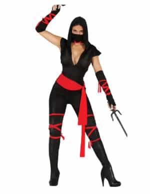 Sexy Ninja-Damenkostüm Faschingskostüm schwarz-rot