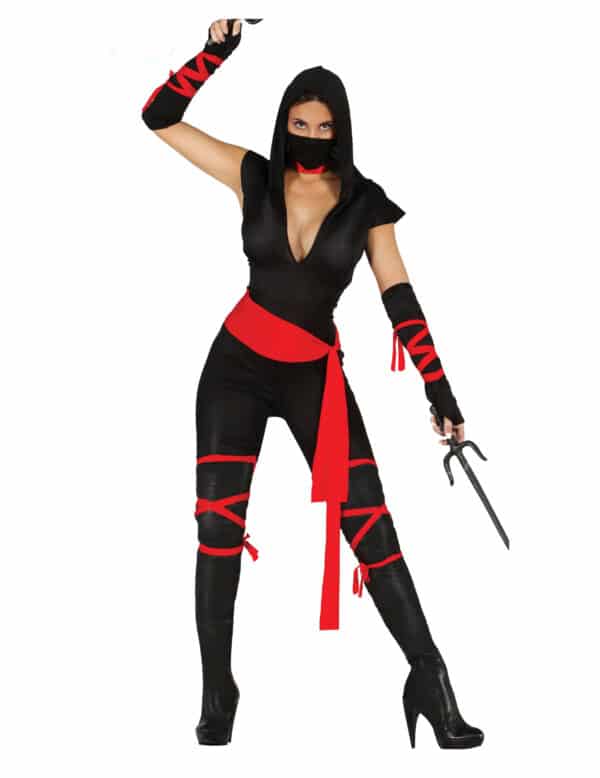 Sexy Ninja-Damenkostüm Faschingskostüm schwarz-rot