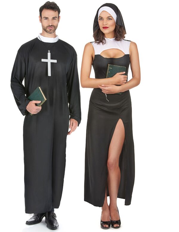 Sexy Paarkostüm Nonne und Priester für Erwachsene schwarz