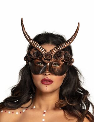 Sexy Steampunk-Halbmaske für Erwachsene mit Hörnern bronzefarben