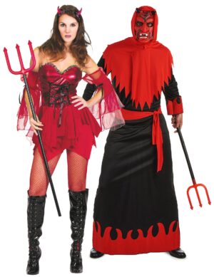 Sexy Teufelspärchen der Unterwelt Halloween-Paarkostüm für Erwachsene rot-schwarz