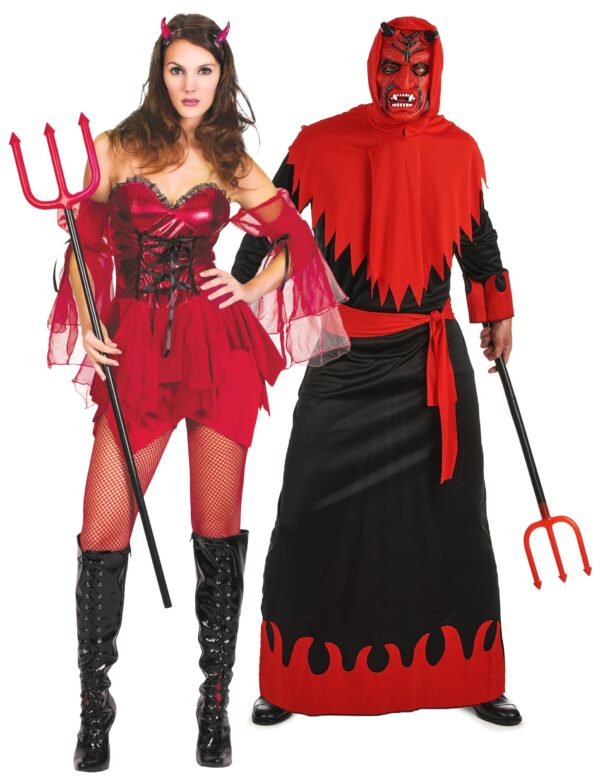 Sexy Teufelspärchen der Unterwelt Halloween-Paarkostüm für Erwachsene rot-schwarz