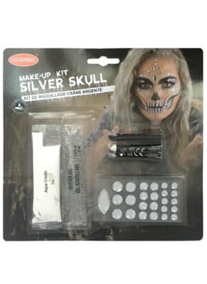 Silver Skull Make-up-Set für Damen Halloween-Schminke silber