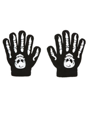 Skelett-Handschuhe für Kinder Halloween schwarz-weiss