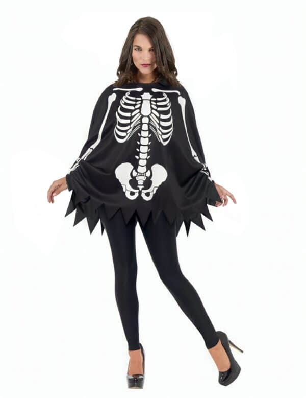 Skelett-Poncho Kostümaccessoire Halloween Día de los Muertos schwarz-weiss