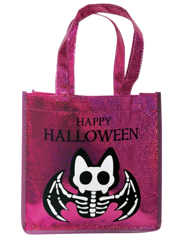 Skelettfledermaus-Glitzertasche Kostüm-Accessoire für Happy-Halloween pink-schwarz-weiß 24