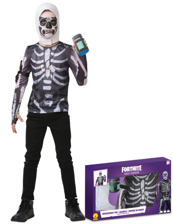 Skull Trooper-Kostümkoffer für Jugendliche Fortnite Faschingskostüm schwarz-weiss