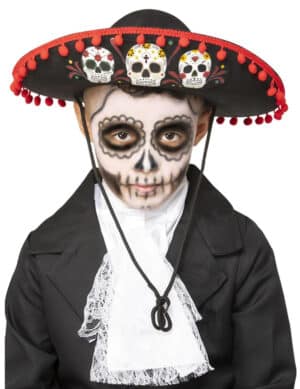 Sombrero für Kinder Dia de los muertos Kostümaccessoire schwarz-rot