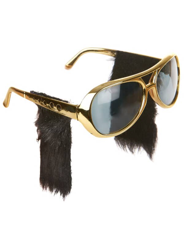 Sonnenbrille mit Koteletten - Rock 'n' Roll Kostümaccessoire gold-schwarz