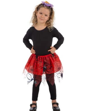 Spinnen-Petticoat für Kinder Halloween-Accessoire rot-schwarz