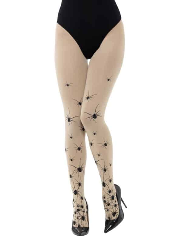 Spinnen-Strumpfhose Halloween-Accessoire beige-schwarz