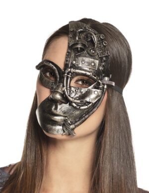 Steampunk-Halbmaske Roboter-Maske schwarzsilber