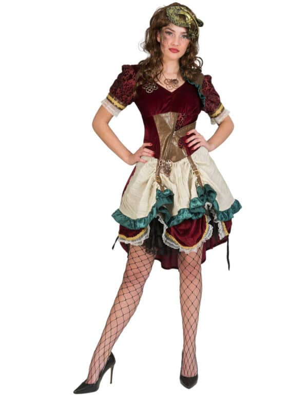 Steampunk-Kleid Steampunk-Kostüm für Damen rot-gold