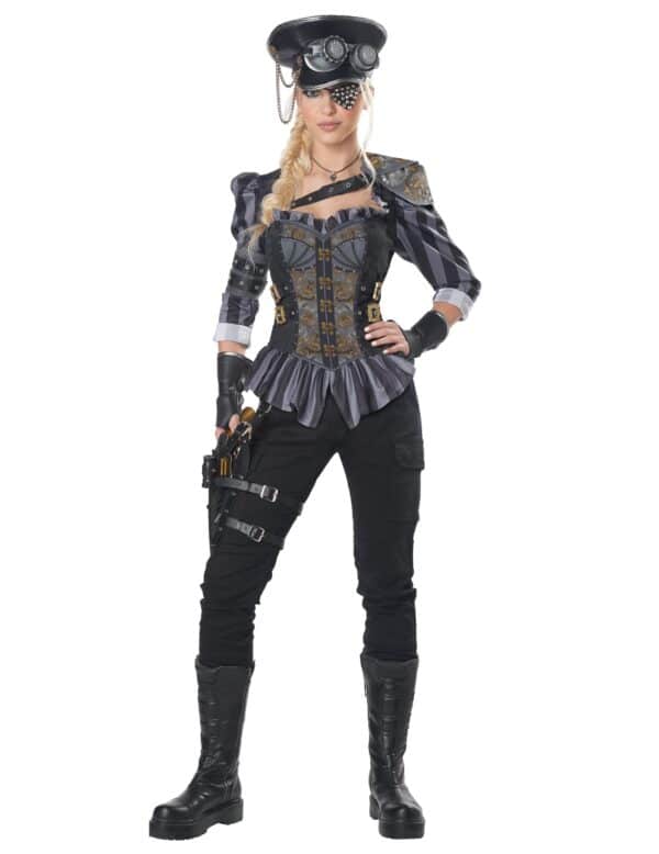 Steampunk-Kostüm für Damen Steampunk-Offizier 8-teilig grau-schwarz