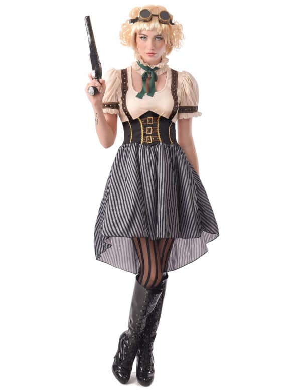 Steampunk-Kostüm für Damen Steampunk-Sheriff Halloween-Kostüm weiss-braun-schwarz