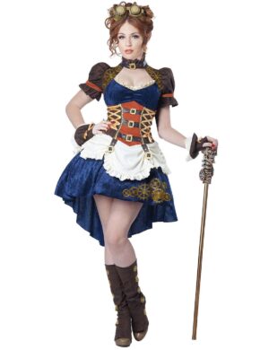 Steampunk Lady Damenkostüm blau-braun-beige