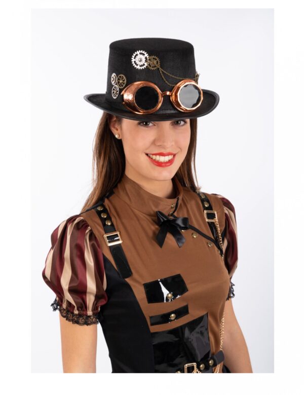 Steampunk-Zylinder mit Brille Accessoire für Halloween schwarz-braun