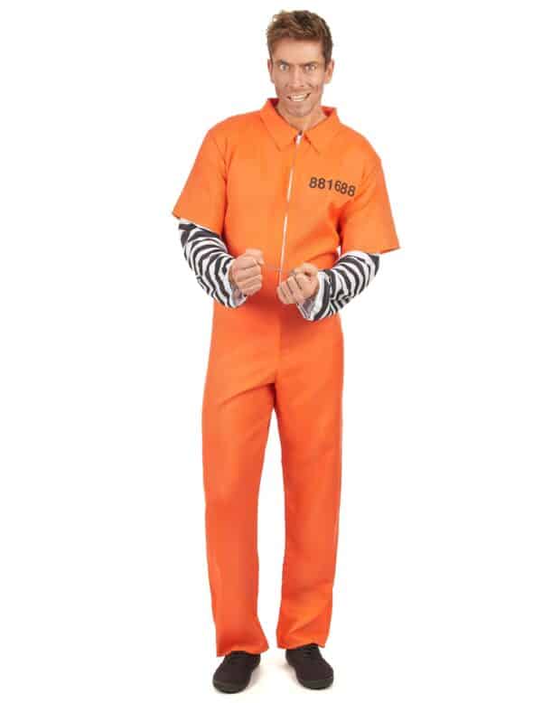 Sträflingskostüm Overall für Herren orange-schwarz-weiss