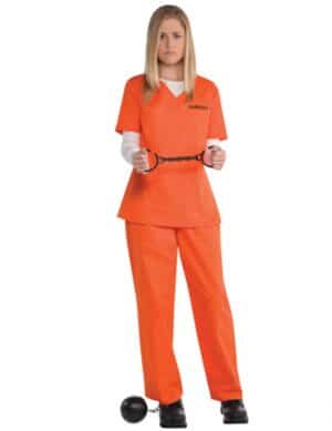 Sträfling-Kostüm für Damen Faschingskostüm orange