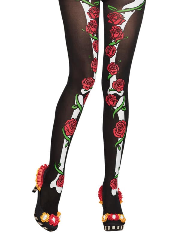 Strumpfhose Día de los Muertos Halloween-Accessoire schwarz-rot