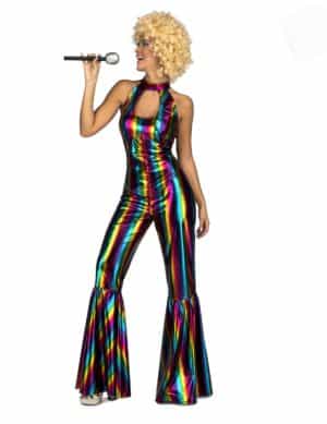 Stylisches Regenbogen-Discokostüm für Damen bunt