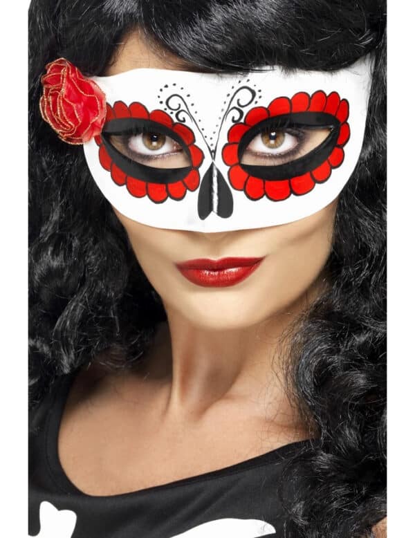 Sugar Skull Halloween Augenmaske weiss-rot