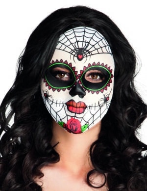 Sugar Skull Spinnen-Maske Day of the Dead weiss-bunt