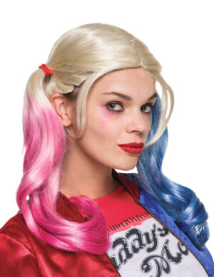 Suicide Squad Harley Quinn Zopf-Perücke Lizenzware blond-pink-blau