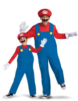 Super Mario-Paarkostüm für Vater und Kind blau-rot