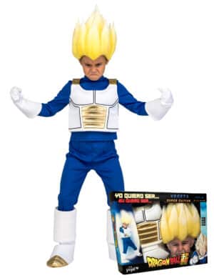 Super Saiyan Vegeta-Kostüm für Kinder Dragon Ball Geschenkkoffer blau-weiss-gold