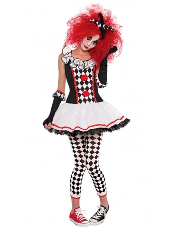 Süsser Harlekin Clown Teen-Kostüm schwarz-weiss