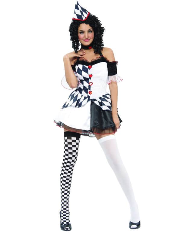 Sexy Harlekin Damenkostüm Clown weiss-schwarz-rot