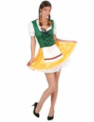 Süßes Bayerin Dirndl Damenkostüm grün-gelb-weiss